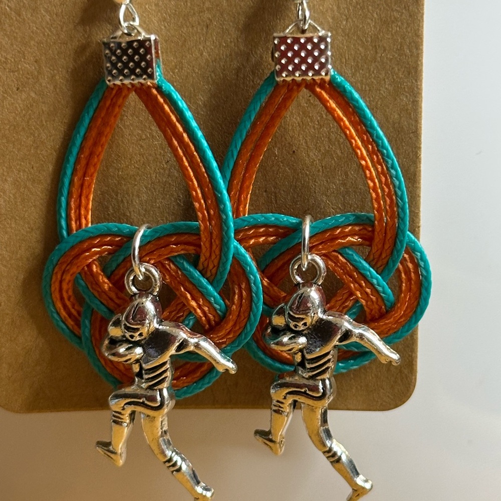 Unique Silver with Orange and Teal Celtic Knot Earrings